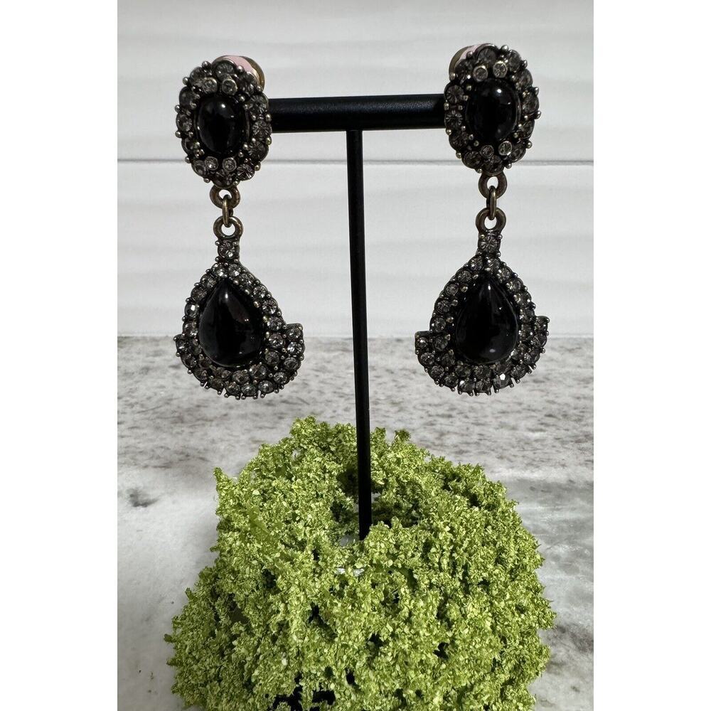 Vintage Heidi Daus Black Stones & Rhinestone Huge Dangle Drop Earrings